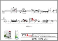 Garis Pengisian Botol Cair Dengan Mesin Pembungkus Botol Dan Mesin Pelabelan Sisi Ganda